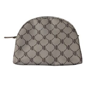 Lauren Ralph Lauren RL Monogram Cosmetic Bag Pouch Makeup Travel Tan Brown